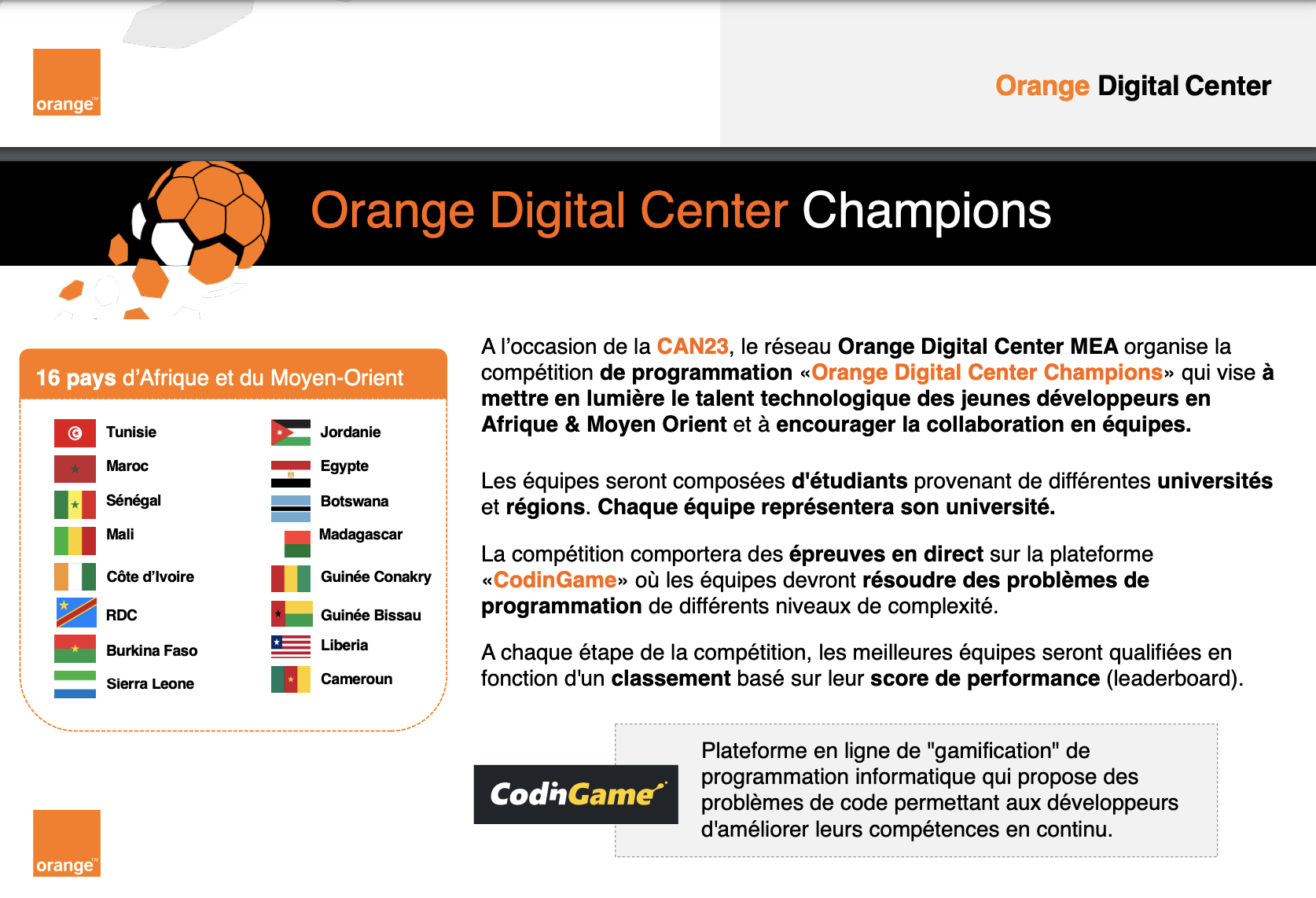 Participation de l’UV-BF à la compétition de programmation «Orange Digital Center Champions»