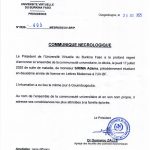 COMMUNIQUE NECROLOGIQUE