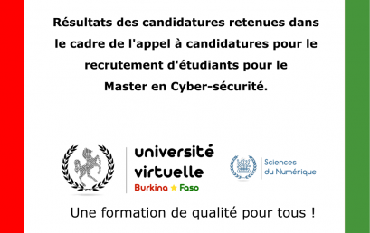 Résultats appel à candidatures pour le Master en Cyber-sécurité