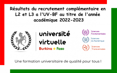 Résultats du recrutement complémentaire en L2 et L3 à l’UV-BF au titre de l’année académique 2022-2023