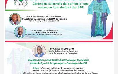 Cérémonie solennelle de port de la toge unique en Faso Danfani des IESR, ce mardi 28 Novembre 2023 au sein de l’université Joseph KI-ZERBO