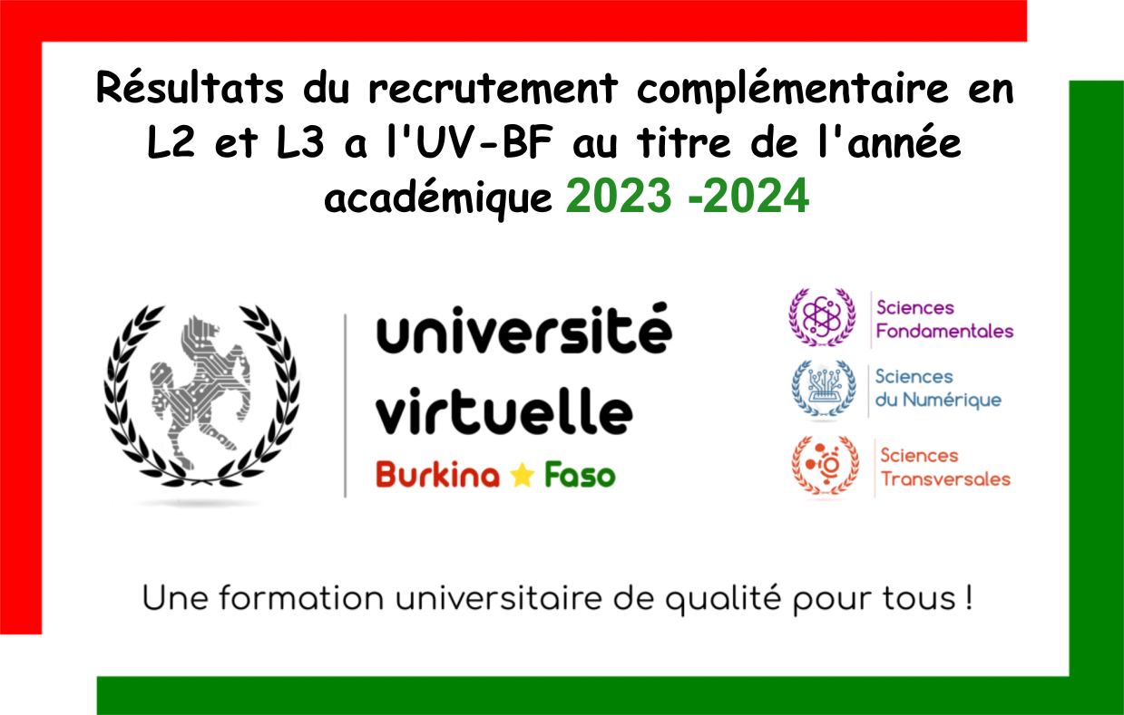Résultats du recrutement complémentaire en L2 et L3 à l’UV-BF au titre de l’année académique 2023-2024