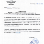 Communiqué relatif à la prolongation de la date limite de l’appel à candidature pour le recrutement de dix (10) stagiaires dans le cadre du « renforcement des compétences du personnel IT de l’Administration publique burkinabè en matière de Biométrie et en lien avec l’Identification Electronique »